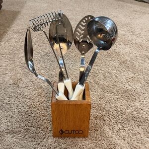Vintage Cutco Stainless Steel Utensil Set with White Handles